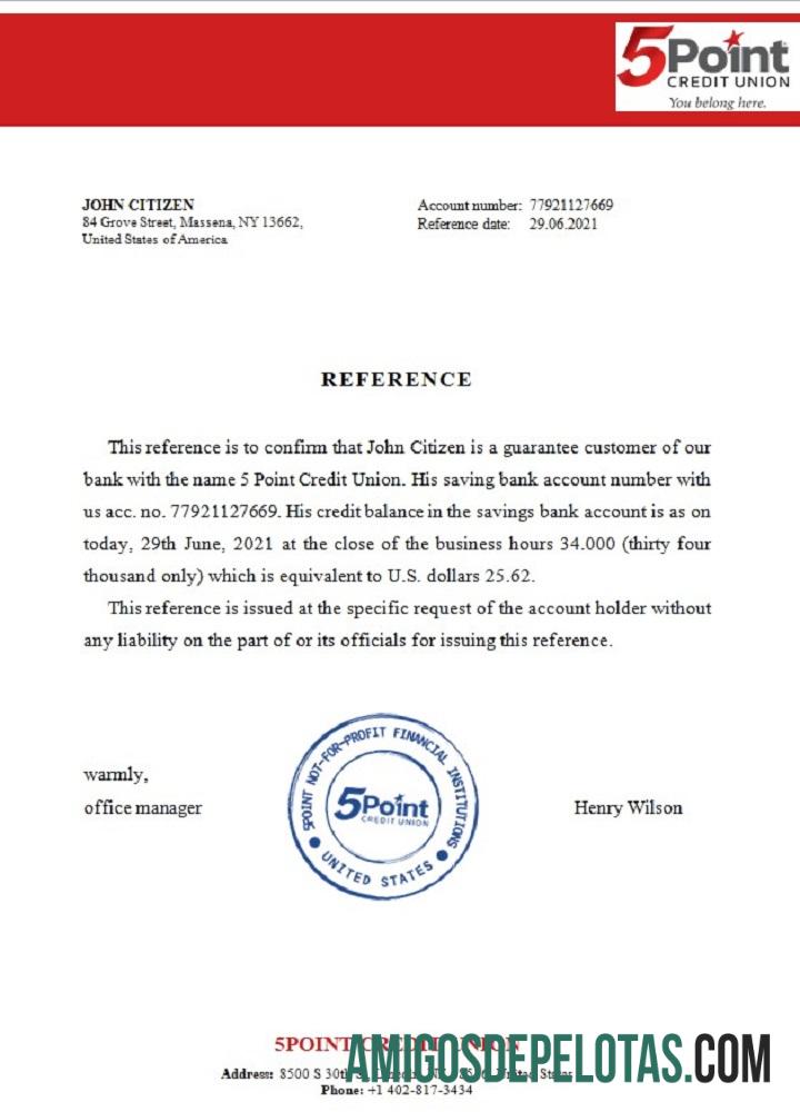 Referência do Banco 5Point dos EUA baixar para verificação